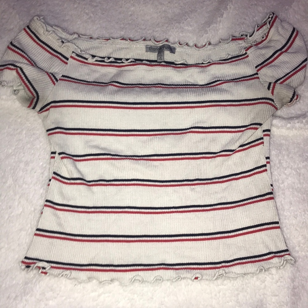 Striped off the shoulder crop